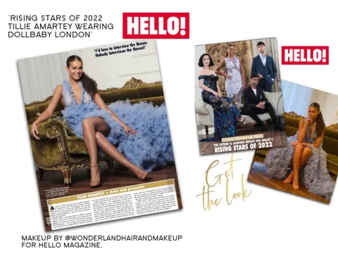Actress Tillie Amartey wearing Dollbaby London eyelashes featured in Hello! Magazine Rising Stars of 2022.