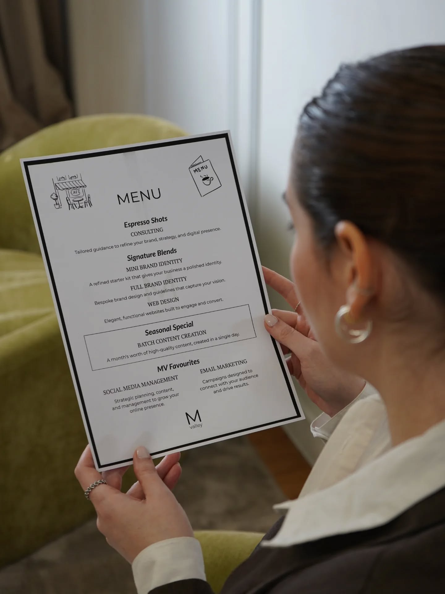 All creative services you need, served hot ☕📸✨

We've got Signature Blends of Branding & Visual Identity and also our Seasonal Special: we can capture a whole month's worth of content in one single shooting session day! 

It's perfect for those who need full support: from content ideas to shooting high-quality visuals and delivering ready-to-post assets. 

Ready to try it? 👇