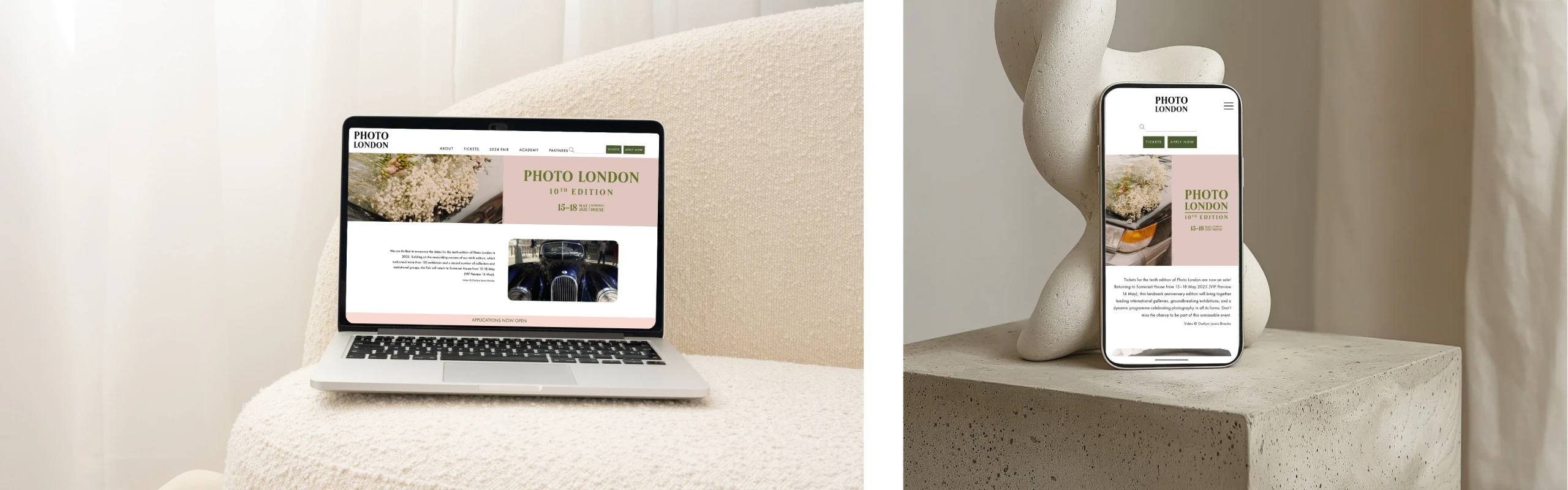 Photo London website design and development portfolio banner showing desktop and mobile responsive layouts created by Marketing Valley