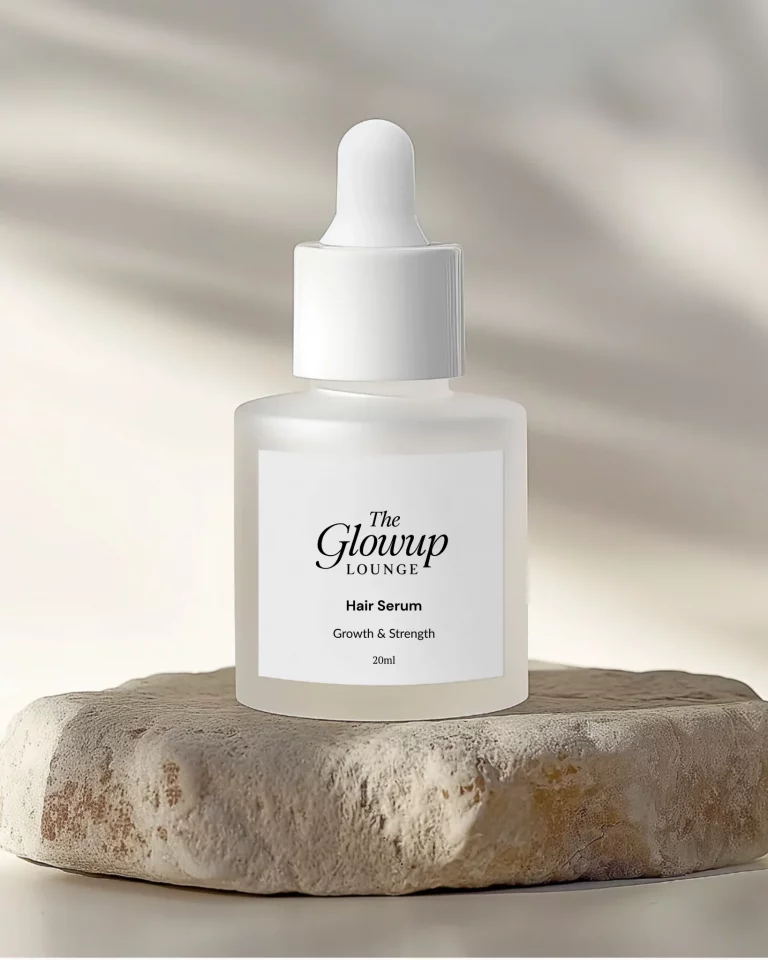 Minimalist product image of The Glowup Lounge Hair Serum designed by Marketing Valley