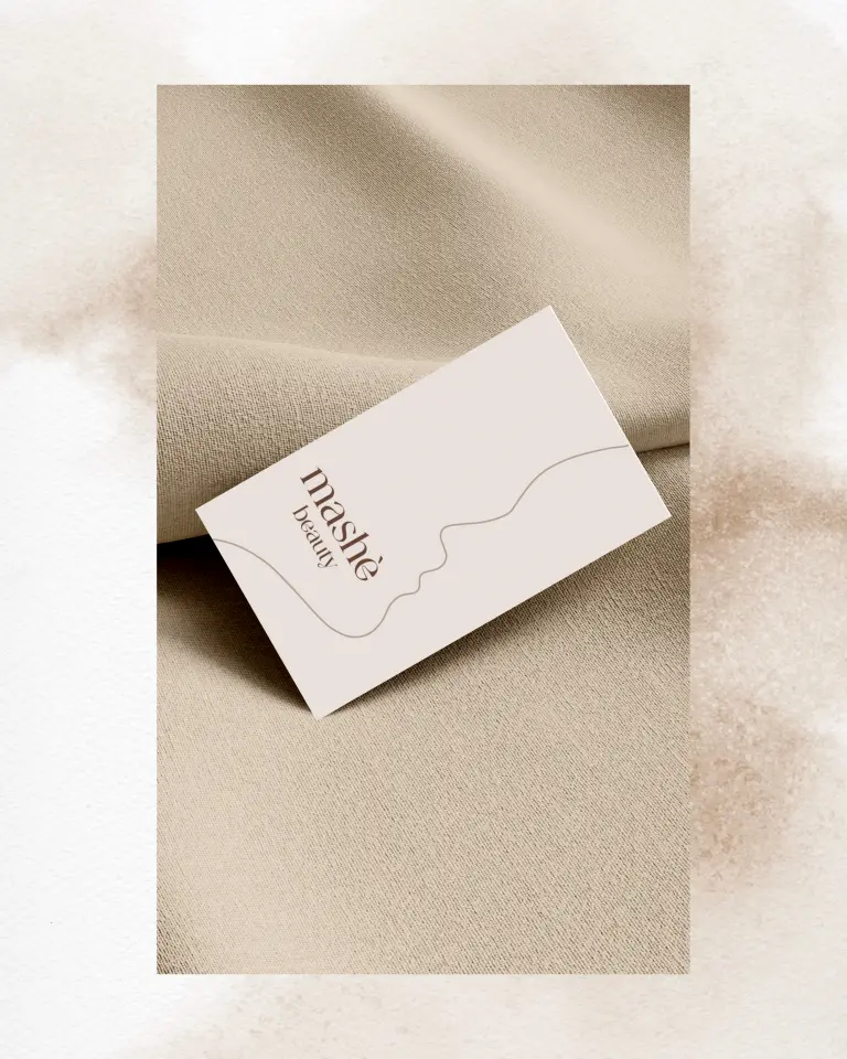 Marketing Valley portfolio project featuring Mashè Beauty logo and business card branding