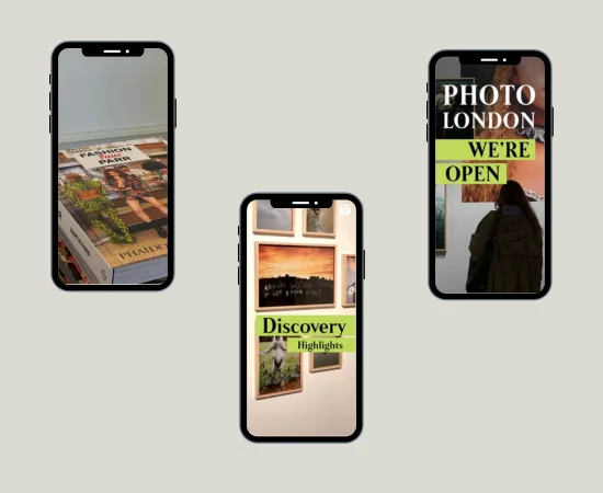 Mobile screens displaying branded Instagram Stories and highlights, representing Marketing Valley’s content creation for social media.
