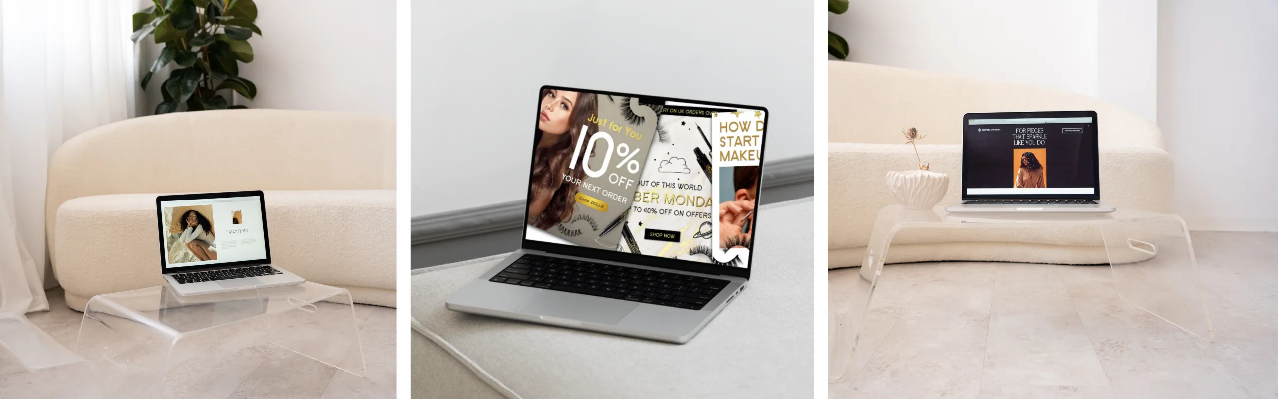 Email marketing campaign designs displayed on laptops, representing Marketing Valley’s Email Marketing service.