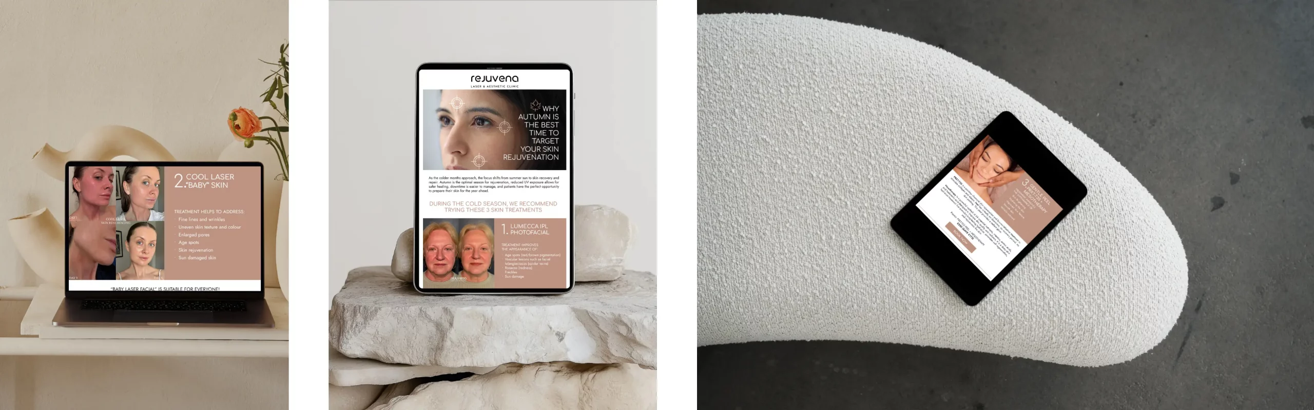 Rejuvena email marketing campaign showcasing elegant autumn treatment newsletters