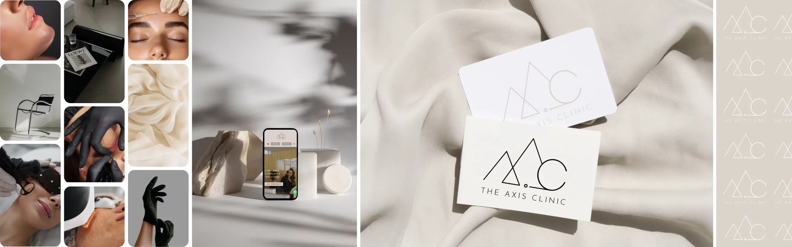 Hero banner showcasing aesthetic clinic website design and branding for Axis Clinic in London