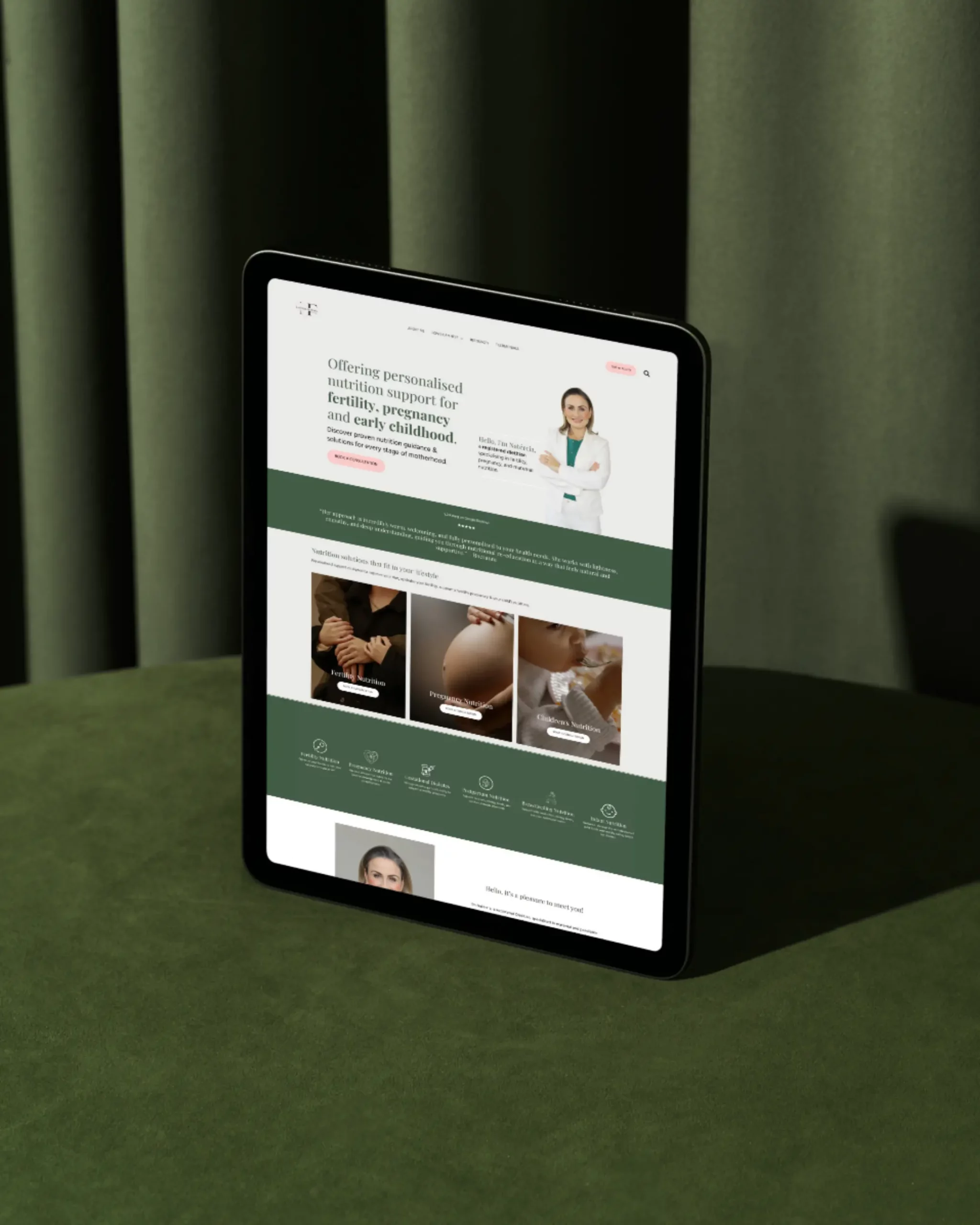 Natercia Nutrition website mockup showing fertility and pregnancy dietitian website design UK Strategic Marketing Agency UK